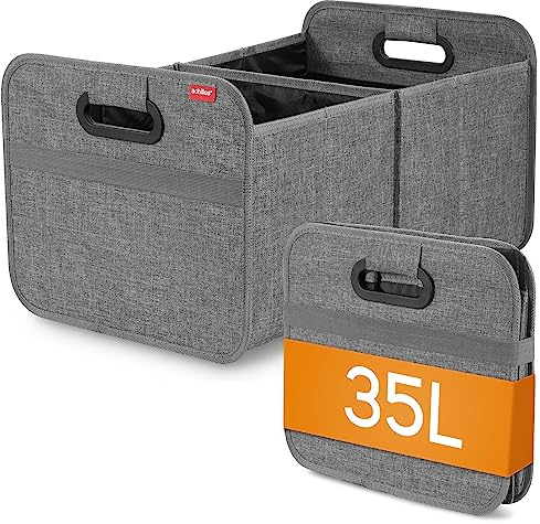 achilles Organizador de Maletero Coche – Caja Plegable XL con Bolsillo de Red – Compacta y Repele Agua – Ideal para Almacenaje Versátil – Accesorios Coche Interior – Gris – 50cm x 32cm x 27cm