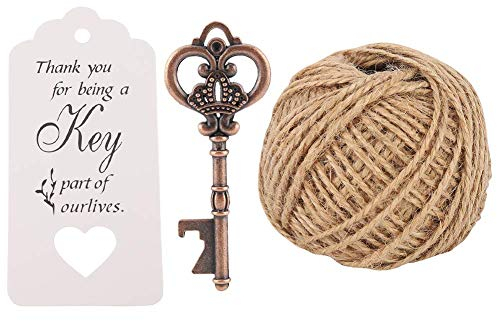 HERCHR Bomboniera Antico Chiave Apri di Bottiglia Tag,50 Pezzi Apribottiglie Chiave Scheletro,Bomboniere Matrimonio Chiave Apribottiglie,Apribottiglie Vintage Chiave Scheletro per Bomboniere