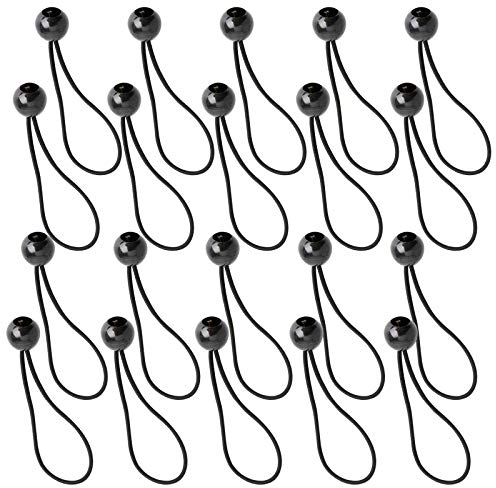 20PCS Black Tarpaulin Bungee Balls - Tarp Bungee Ties & Cords Elastic Tie Downs Trap Bungee Cord for Banner Pavilions, Flag Poles & ent Bungee Hooks Tarpaulin Holders Tent