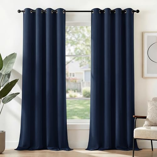 Deconovo Curtains 84 Inch Drop Super Soft Eyelet Curtains Thermal Insulated Noise Reducing Blackout Curtains for Bedroom Navy Blue 46 x 84 Inch 2 Panels