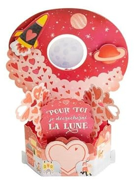DRAEGER Paris - Pop Up Karte, Karte 3D Grußkarte mit Umschlag - Pour toi je décrocherai la lune Herzen, scritta personalizzata - format 18 x 11,5 cm