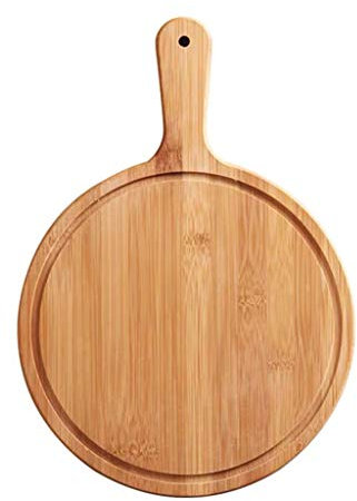QINGGANGLING999 Pizza Pan Wooden Pizza Board with Handle Round Pizza Baking Tray Pizza Stone Cutting Board Platter Pizza Cake Bakeware Tools 7/8/9/10/11 Inch Pizza Pan for Oven (Size : 10Inch)