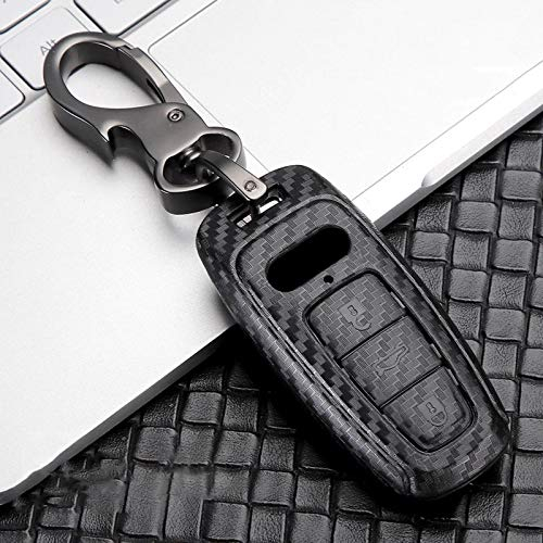 YJADHU Carbon Fiber Herren Damen Autoschlüssel Hülle, passend für Audi A3 A4 B9 A6 C8 A7 S7 4K A8 D5 S8 Q7 Q8 SQ8 E-tron 2018 2019 2020 2021