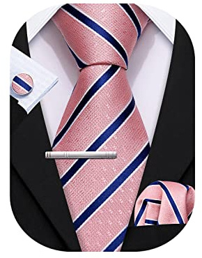 Barry.Wang Seiden-Krawatten Business mit Taschentuch und Manschettenknöpfen, Krawatten Set für festliche Hochzeit, Hellrosa., One size