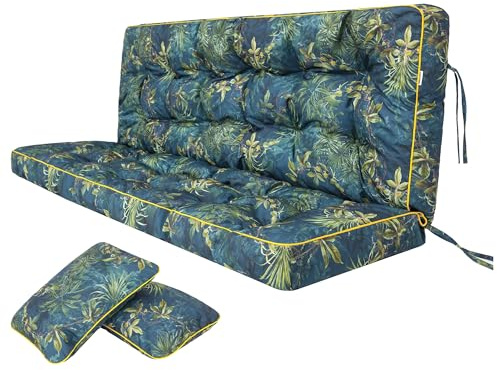 Bjird Bankauflage für Gartenbank, Polsterauflage für Hollywoodschaukel, Gartenschaukelkissen, Sitzkissen und Rückenkissen, gesteppt, inkl. 2 Seitenkissen, 120 x 49 x 56 cm - Grüne Wiese