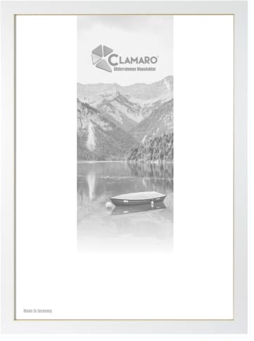 CLAMARO 'Collage' Bilderrahmen 28x35 handgefertigt nach Maß | Weiss Matt | Moderner eckiger MDF Holzbilderrahmen inkl. Acrylglas, Rückwand und Aufhänger (querformat & Hochformat)