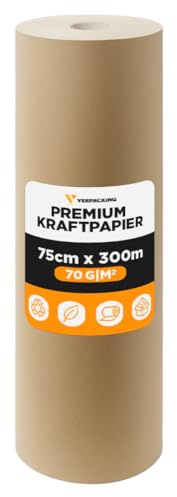 verpacking Kraftpapier 70g/m² Packpapier auf Rolle 75 cm x 300 m Braun [Größe wählbar] Papier Geschenkpapier Verpackungsmaterial