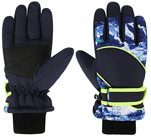 QKURT Winter Winddichte Schneehandschuhe, Wärmeisolierende Handschuhe Mädchen Jungen Kaltwetterhandschuhe Skihandschuhe für 5~8 Jahre alte Kinder Rodeln Snowboard Skating Radfahren Laufen