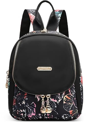 DIRRONA Small Backpack for Women – Convertible Chest Bag, Lightweight Waterproof Nylon Mini Rucksack, Stylish Sling Backpack Purse for Travel and Daily Use Midnight Floral Leaf