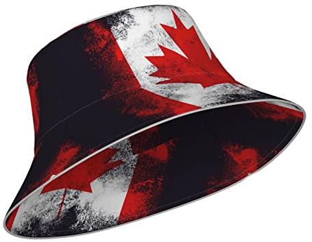 YINGD Chapeau bob imprimé drapeau canadien réfléchissant rayé chapeau de pêcheur chapeau de plage chapeaux de soleil pour femmes hommes noir, #159, taille unique