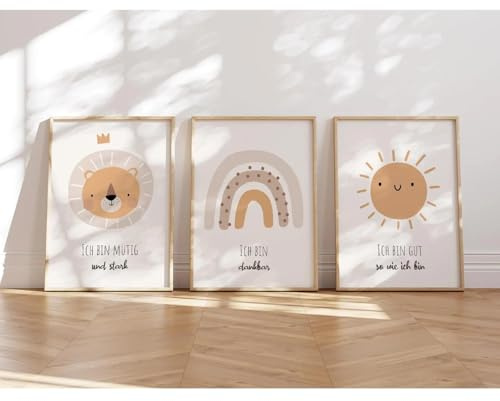 MeinBaby123® I Affirmationsbilder | 3er Set DIN A4 Poster Set | Bilder Kinderzimmer | Kinderzimmer Poster | Deko Bilder Kinderzimmer | Babyzimmer Deko (Affirmations Set V4)