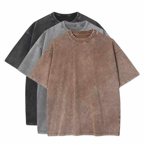 3 Stück Herren Oversized Baumwolle Sommer T-Shirts – Vintage Baggy Tee Loose Fit Kurzarm T-Shirts Casual Streetwear