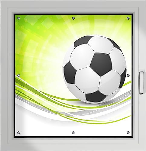 Wallario Lichtschutzbild, Dekorativer Sichtschutz Sonnenschutz 96 x 93 cm mit Motiv: Fußball - grün weiße Wellen Muster - Verdunklungsrollo ohne Bohren