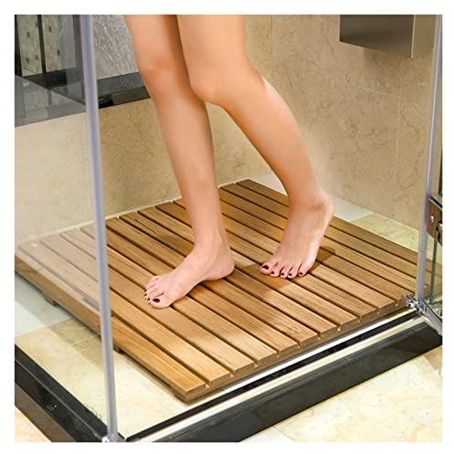 Rutschfeste Duschmatte aus Teakholz, 30, 40, 50, 60, 70, 80 cm breit, erhöhte, wasserdichte Badezimmer-Bodenmatten für Wohnmobile, Innen- und Außenduschen, Spa, Mehrzweck-Fuß-Flachform (Größe: 60 x 60