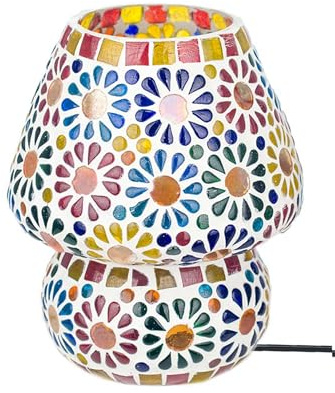 SIGNES GRIMALT Lampe ethnique d'inspiration orientale, Verre et Céramique colorée, Hauteur 18 cm