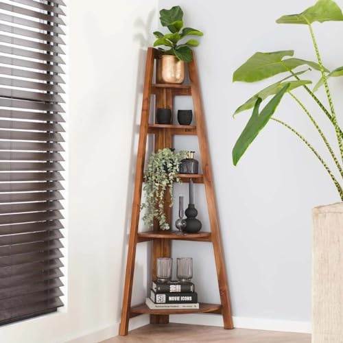RINGO-Living Vintage Wandregal Eckregal Holz 148 cm, Deko Holzregal Industrial Regal, Tv Wandregal, Wanddeko Wohnzimmer, Schlafzimmer, Esszimmer, Bücherregal Wand für Bücher, Bilder, Deko