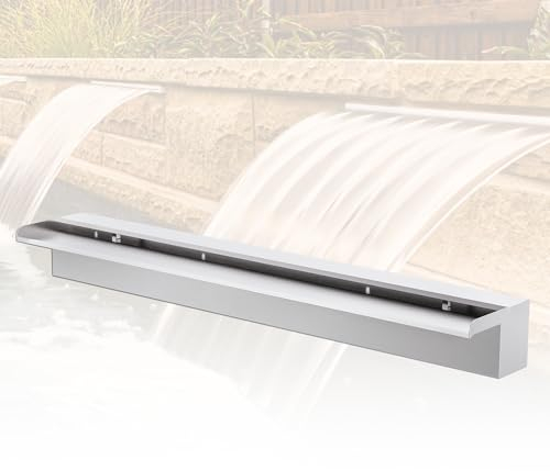 LONGRUNNEW Pond Waterfall Blade Kit, 90cm Stainless Steel Pool Fountain with Accessories, Width 15cm Spillway Water Feature Waterfall Cascade for Garden Patio Pond Decoration