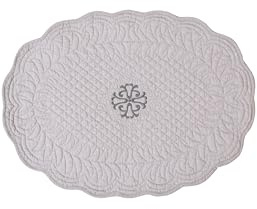 Autrefois 6 Tischsets Boutis Bastidon oval grau 35 x 50 cm, bestickt aus Baumwolle, French Style, Shabby Charme