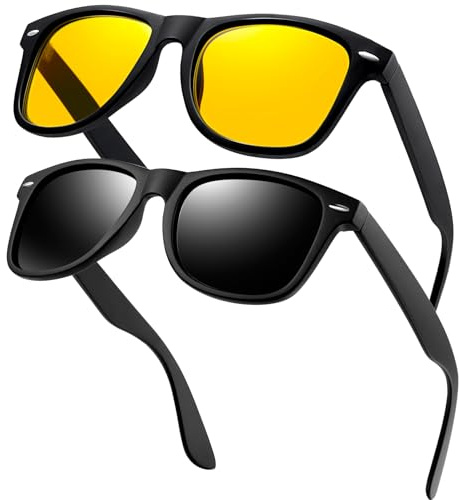 KANASTAL 2er Set Klassische Sonnenbrille Damen Herren | Polarisiert, Retro Rechteckig, UV400 Schutz, Verspiegelt, Transparenter Rahmen, Für Fahren Wandern Golf Fischen, Anti Glare