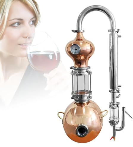 NVYAZJ Alambicco per Birra Fatta in casa da 15 Litri, distillatore al Chiaro di Luna in Rame di Grande capacità con termometro Kit per Fare Birra Fatta in casa con Tubo di Rame, per Whisky