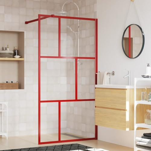 Gecheer Duschwand für Walk-in Dusche Duschabtrennung Hartglas Duschkabine Duschtrennwand für Begehbare Duschen Klares Sicherheitsglas ESG Klarglas Rot 100x195 cm