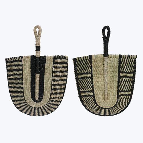Young's Inc Seagrass Black & Natural Fan Wall Art, 2 Ast