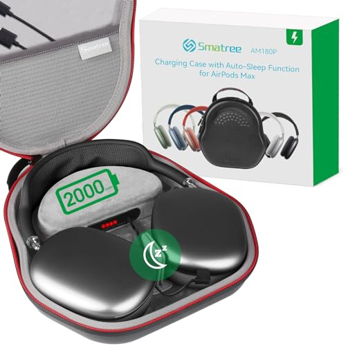 Smatree Airpods Max Charging Dock Case für Airpods Max, 2000 mAh Akkuladetasche mit Schlafmodus, Airpods Max Ladestation unterstützt Auto Sleep (Nicht Passend für Airpods Max 2024)