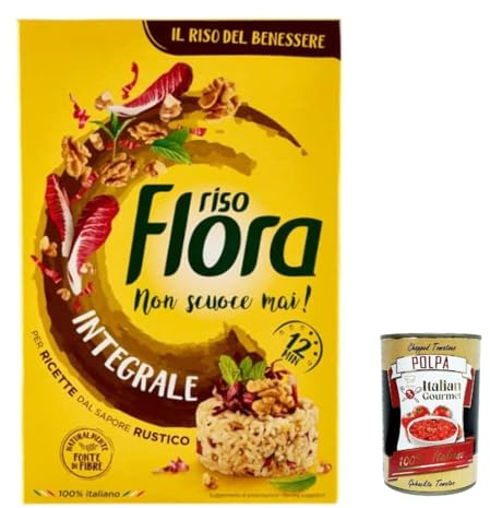 6x Riso Flora, Riso Integrale, Voller Reis, Faserquelle, Geschmack und Wellness, ideal für gesunde Gerichte, Kochen 12 Minuten,1kg+ Italian Gourmet polpa 400g