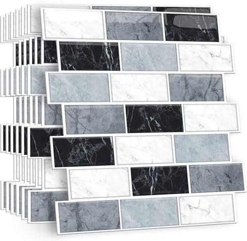 HPNIUB 10 Stk Weiss Grau Schwarz Metro Fliesenaufkleber Selbstklebend 30x30cm