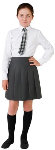 L S U Girls School Skirt All Around Pleated High Waist Girls School Uniform Round Skirt with Side Zip (UK, Age, 13 Years, 14 Years, Regular, Grey)