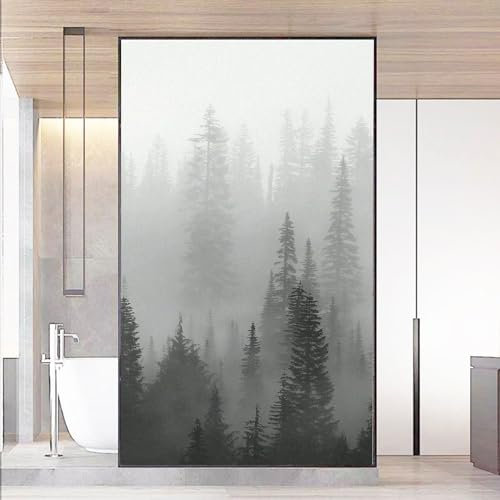 Nebeliger Wald Fensterfolie Blickdicht Sichtschutzfolie, Milchglasfolie Statisch Haftend ohne Klebstoff Folie Fenster Anti-UV für Zuhause Büro Matt, 40x100cm