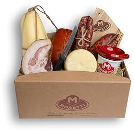 Moretti® Cesto Natalizio Artigianale con Salumi e Formaggi – Diverse Combinazioni - Perfetto per Regali di Natale 2025, Picnic Estivi e Aperitivi – Include Omaggi (Cestino Tradizionale)