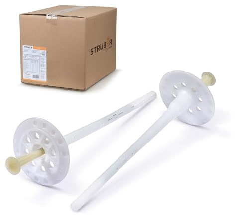 STRÜBER Dämmstoffdübel für WDVS (Ø 8x115mm - 200 Stück) Tellerdübel aus Nylon mit Kunststoffnagel Schlagdübel Thermodübel KTP für Styropor EPS Fassadendämmung Wärmedämmung ETA