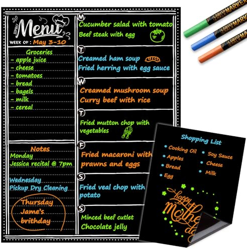 JJPRO Magnetic Dry Erase Menu Blackboard for Fridge-Weekly Meal Planner Chalkboard with Notepad Blackboard Set for Kitchen Refrigerator-Refrigerator Organizer with Menu Planning Board