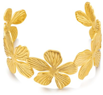 LILIE&WHITE Damen Armreif – Schlichtes Goldenes Manschettenarmband, Verstellbarer Offener Kreuzdraht-Armreif, Stapelbarer Schmuck für das Handgelenk