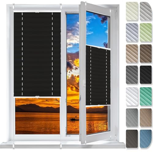 Faltrollo, Sichtschutz Plissee Klemmfix Rollos 66 x 145 cm, Plissee Ohne Bohren Nach Maß, Wabenplissee Doppelplissee Klemmfix, Klemmfix Plissee Ohne Bohren, für Fenster & Tür, Schwarz