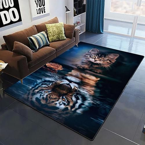 Kind Teppich 100 X 200 cm / 39.37 X 78.74, Schlafzimmer Teppich, 3D Teppiche Wohnzimmer Teppiche Weich rutschfest Teppich Für Wohnzimmer Schlafzimmer Bettvorleger Tiger-Tierwelt -5T3T7O1