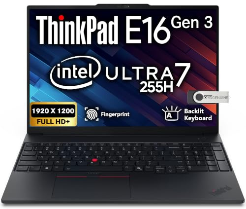 Lenovo ThinkPad E16 Gen 3, 16 pulgadas WUXGA, Intel Core Ultra 7 255H, 32GB DDR5 RAM, 1TB SSD PCIe, huella dactilar, KB retroiluminado, WiFi 6E + BT, RJ-45, cámara web Full HD, Windows 11 Pro, laptop