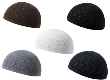 Anlising 5PCS Kufi Hüte für Männer, Baumwolle Schädel Mütze Kufi, Muslim Gebetsmütze, Muslimische Hüte für Männer, Muslim Kopfbedeckung Kufi Hut, für Muslim, Islam, Männer, Frauen (5 Farben)