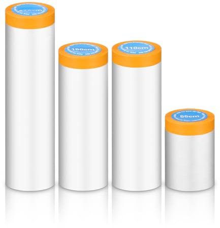 Cotepi 4 Rollen Transparent Abdeckfolie mit Klebeband, Selbstklebende Malerfolie, Malerband, Abdeckfolie (55cm, 110cm, 150cm, 270cm)