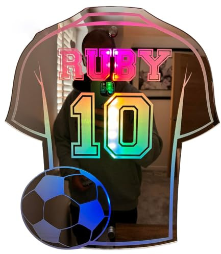 Custom Soccer Metal Wall Art LED Light Personalized Football Player Name Sign Home Decor Kid Nursery Decoration Christmas Birthday Xmas Gift (30 * 35cm)