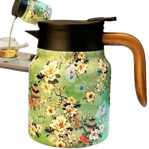 Isolierte Flaschen, isolierte Teeflasche mit Vintage-Blumenmuster, 1000 ml, integrierter Separator für die Teezubereitung | Thermoskanne aus Edelstahl mit Deckel für heiße Getränke,