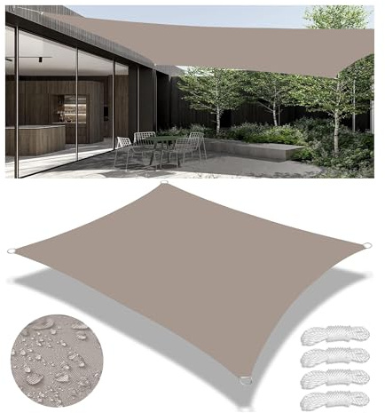 Toldo Vela Rectangular Toldos Exterior Terraza Impermeable Toldo Vela de Sombra con Anillo en D y Cuerdas de Sujeción 98% protección UV para Exterior Patio jardín Caqui 2.4x7M