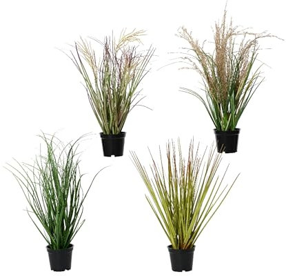 Künstliche Gräser 10x30cm im Topf 1 Stück Sortiert - Kunstpflanze Grünpflanze Kunstgras Pampasgras - Dekopflanze Topfpflanze Dekogras Osterdeko Hochzeitsdeko Wohndeko Bürodeko