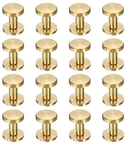 QUARKZMAN 16 Stück Messing Chicago Schrauben 11mm Höhe Flachkopf Schraube Binden Nieten Pfosten Nagel Stud Nieten Befestiger für DIY Lederhandwerk Gürtel Geldbörse Gurt