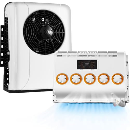 12V/24V Lastbilshytt Luftkonditionering, Split Elektrisk AC Mini Parkering Luftkonditionering AC Unit Snabbkylning FöR Semi Bus RV Caravan,White-12V