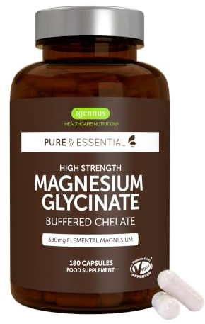 Igennus Glicinato de Magnesio Quelado 1300 mg, 380 mg de Magnesio Elemental Puro, 180 Cápsulas/ 3 Meses, Bisglicinato de Acción Rápida y Alta Absorción, Ingredientes Puros y Vegano