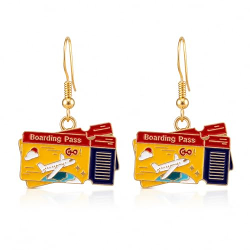 Boucles d'oreilles voyage billet avion émail drôles femmes alliage zinc pendentif été vacances bijoux breloques accessoires cadeaux (Jaune)