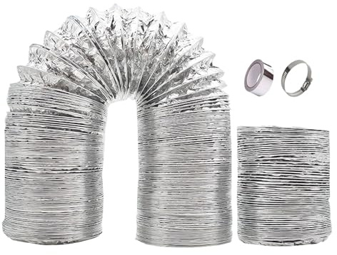 Flexible Aluminium Ducting 80/100/110/120/150/160/170/180/200mm 2 Hose Clamps and 1 Aluminum Foil Tape Included for Fans, Cooker Hoods and Ventilation(1.5m 150mm)