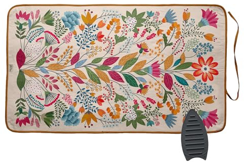 Vargottam Magnetic Ironing Mat - Foldable Cotton Iron Mat with Fiber Pad & Silicone Iron Rest - Portable, Washable, Travel-Friendly Ironing Board Alternative for Tabletop, Washer, Dryer - Floral